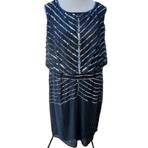 Adrianna‎ Papell sequin beaded formal dress black Gatsby 1920s Inspo Sz 20W